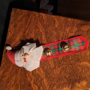 Santa Claus Door Knob Cover With 2 Attached Jingle Bells Red White Green Plaid